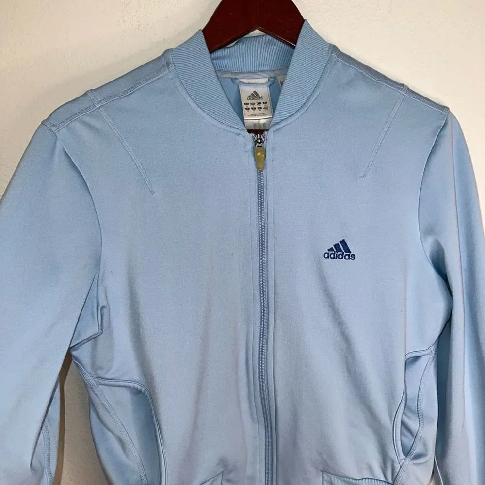 Adidas Women’s Medium Solid‎ Baby Blue Y2K Lightweight Full Zip Track Jacket